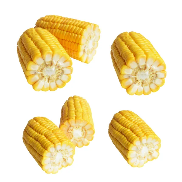 Fresh Yellow Corn Isolated White Background Shadow Half Sweet Corn — Stock Photo, Image