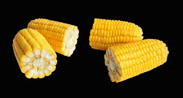 Friss Sárga Kukorica Elszigetelt Fehér Háttérrel Árnyék Nélkül Félig Csemegekukorica — Stock Fotó