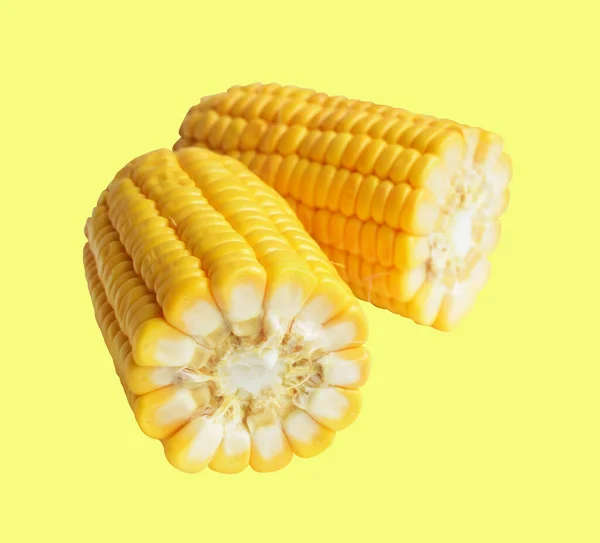 Fresh Yellow Corn Isolated White Background Shadow Half Sweet Corn — Stock Photo, Image