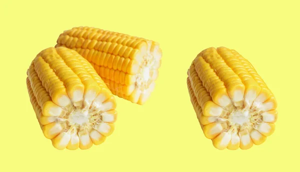 Fresh Yellow Corn Isolated White Background Shadow Half Sweet Corn — Stock Photo, Image