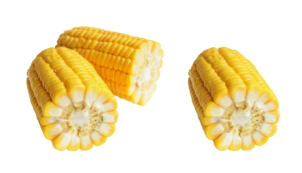Свежая Желтая Кукуруза Белом Фоне Тени Наполовину Сладкая Кукуруза Обрезкой — стоковое фото