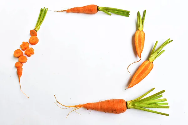 Carrots isolated in white background, food ingredients, carrot background, top view, flat lay, frame