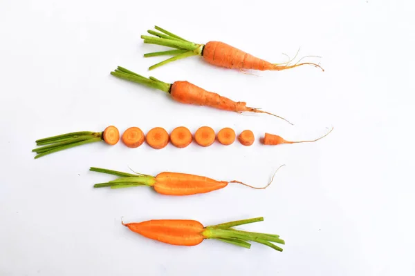 Carrots isolated in white background, food ingredients, carrot background, top view, flat lay, frame