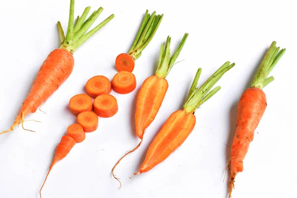 Carrots isolated in white background, food ingredients, carrot background, top view, flat lay, frame