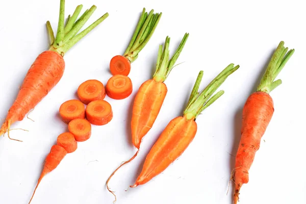 Carrots isolated in white background, food ingredients, carrot background, top view, flat lay, frame