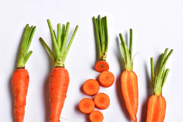 Carrots isolated in white background, food ingredients, carrot background, top view, flat lay, frame