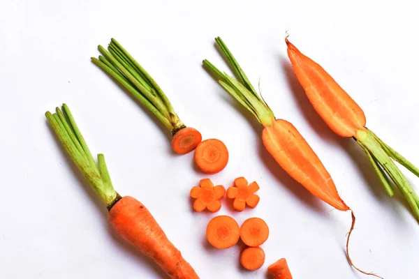 Carrots isolated in white background, food ingredients, carrot background, top view, flat lay, frame