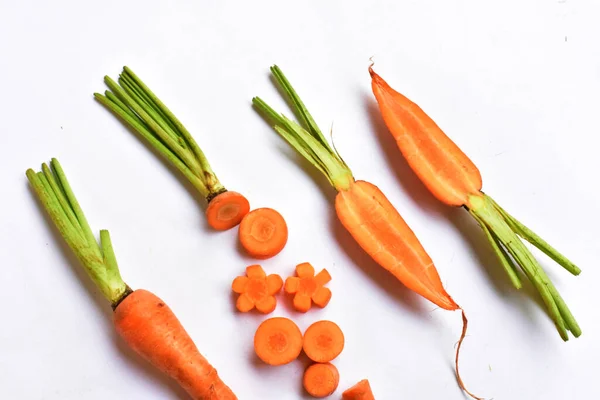 Carrots isolated in white background, food ingredients, carrot background, top view, flat lay, frame