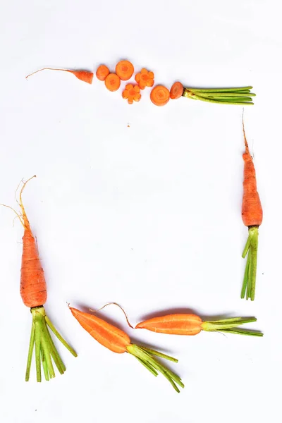 Carrots isolated in white background, food ingredients, carrot background, top view, flat lay, frame