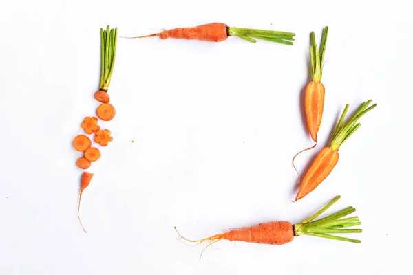 Carrots isolated in white background, food ingredients, carrot background, top view, flat lay, frame