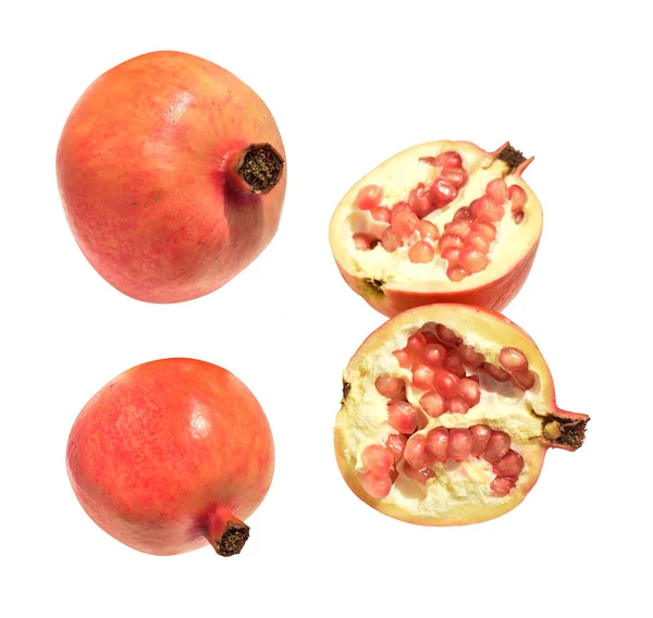 Färsk Mogen Röd Granatäpple Frukt Isolerad Ingen Skugga Med Klippning — Stockfoto