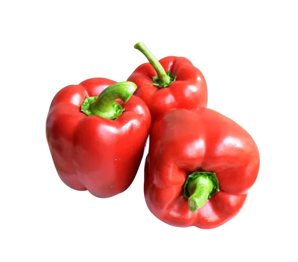 Fresh Red Bell Peppers Isolated White Background Clipping Path Shadow — Stock Photo, Image