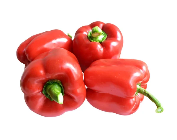 Fresh Red Bell Peppers Isolated White Background Clipping Path Shadow — Stock Photo, Image