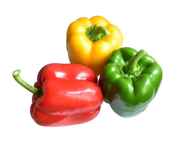 Fresh red bell peppers isolated in white background with clipping path, no shadow, half, pieces, slices