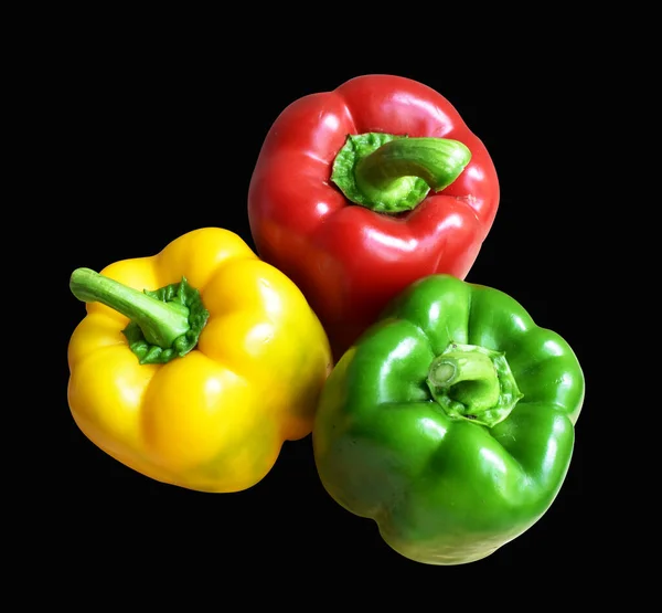 Fresh red bell peppers isolated in white background with clipping path, no shadow, half, pieces, slices