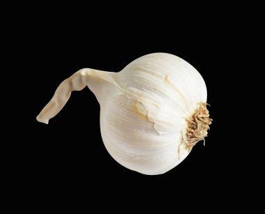 Sarımsak izole, siyah arka planda yemek malzemesi, gölge yok, kırpma yolu yok.