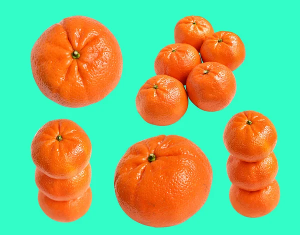 Πορτοκαλί Μανταρίνι Απομονωμένο Μονοπάτι Πράσινο Φόντο Χωρίς Σκιά Υγιή Φρούτα — Φωτογραφία Αρχείου