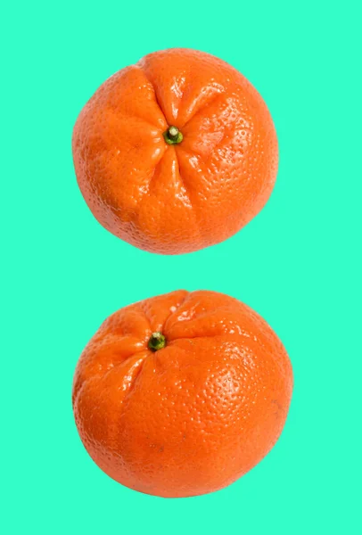 Mandarine Orange Isolée Avec Chemin Coupe Fond Vert Pas Ombre — Photo