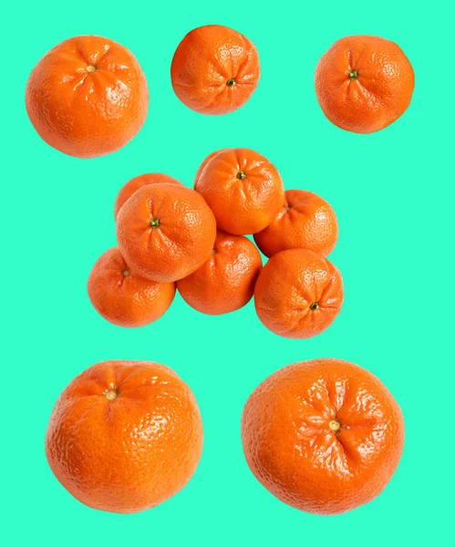 Mandarin Orange Isolerad Med Klippning Väg Grön Bakgrund Ingen Skugga — Stockfoto
