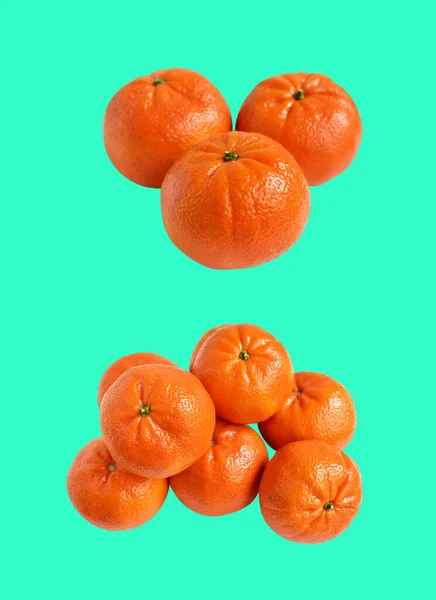 Mandarin Orange Isolerad Med Klippning Väg Grön Bakgrund Ingen Skugga — Stockfoto