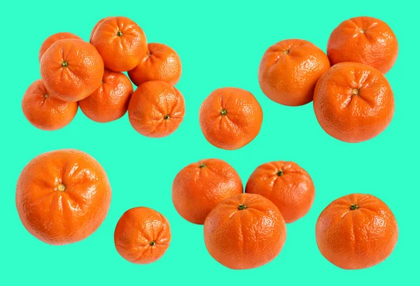 Mandarin orange isolated with clipping path in green background, no shadow, healthy fruit