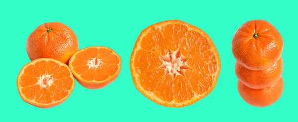 Mandarin Orange Isolerad Med Klippning Väg Grön Bakgrund Ingen Skugga — Stockfoto