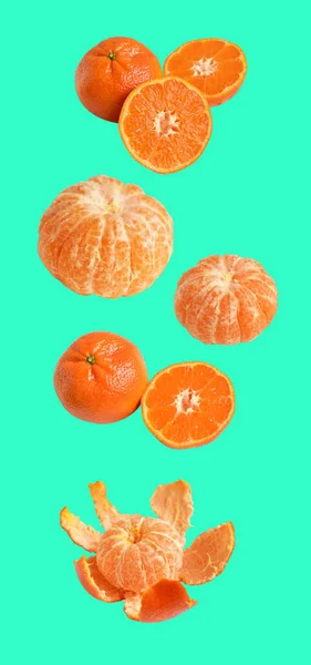 Mandarine Orange Isolée Avec Chemin Coupe Fond Vert Pas Ombre — Photo