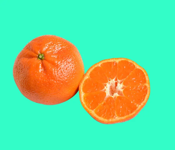 Mandarin Narancs Elszigetelt Nyírás Zöld Háttérrel Nincs Árnyék Egészséges Gyümölcs — Stock Fotó