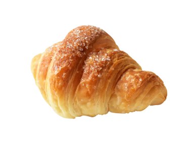Beyaz arka planda izole edilmiş, gölgesiz peynirli kruvasan, ev yapımı tatlı.