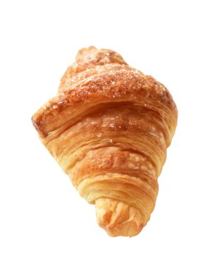 Beyaz arka planda izole edilmiş, gölgesiz peynirli kruvasan, ev yapımı tatlı.