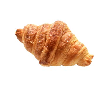 Beyaz arka planda izole edilmiş, gölgesiz peynirli kruvasan, ev yapımı tatlı.