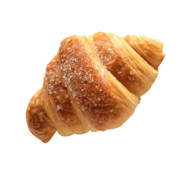 Beyaz arka planda izole edilmiş, gölgesiz peynirli kruvasan, ev yapımı tatlı.