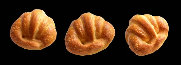 Sajtos Croissant Elszigetelt Fekete Háttérrel Vágási Útvonal Nincs Árnyék Házi — Stock Fotó
