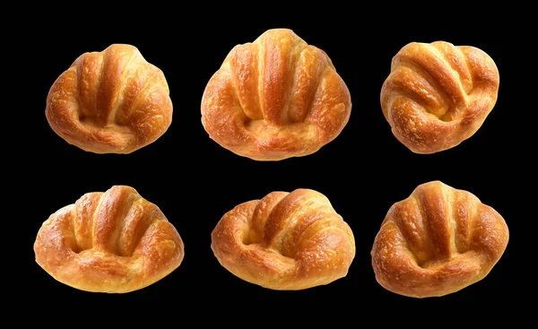 Sajtos Croissant Elszigetelt Fekete Háttérrel Vágási Útvonal Nincs Árnyék Házi — Stock Fotó