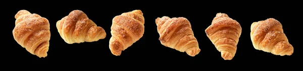Sýrový Croissant Izolovaný Černém Pozadí Odstřihovací Pěšinou Bez Stínu Domácí — Stock fotografie