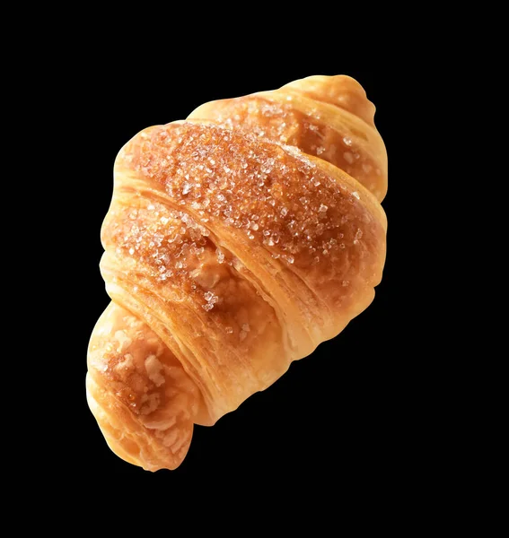 Croissant Fromage Isolé Fond Noir Avec Chemin Coupe Pas Ombre — Photo