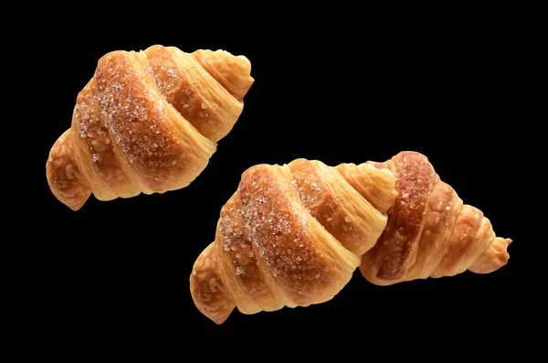 Cheese Croissant Isolated Black Background Clipping Path Shadow Homemade Dessert — Stock Photo, Image