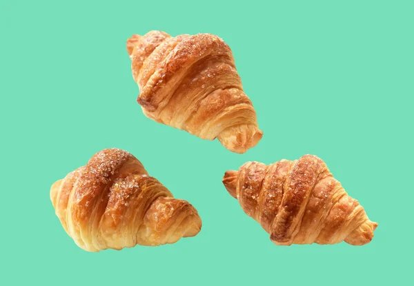 Croissant Queso Aislado Fondo Verde Con Camino Recorte Sin Sombra — Foto de Stock