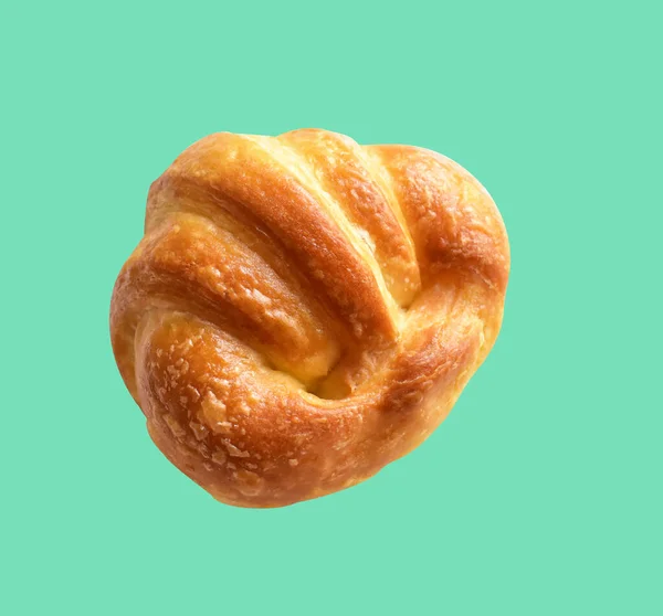 Sýrový Croissant Izolovaný Zeleném Pozadí Odstřihovací Pěšinou Bez Stínu Domácí — Stock fotografie