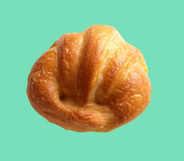Sajtos Croissant Elszigetelt Zöld Háttérrel Vágási Útvonal Nincs Árnyék Házi — Stock Fotó