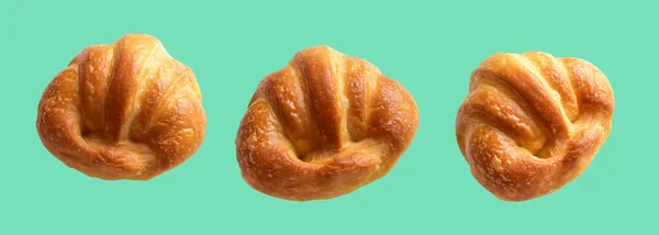 Cheese Croissant Isolated Green Background Clipping Path Shadow Homemade Dessert — Stock Photo, Image