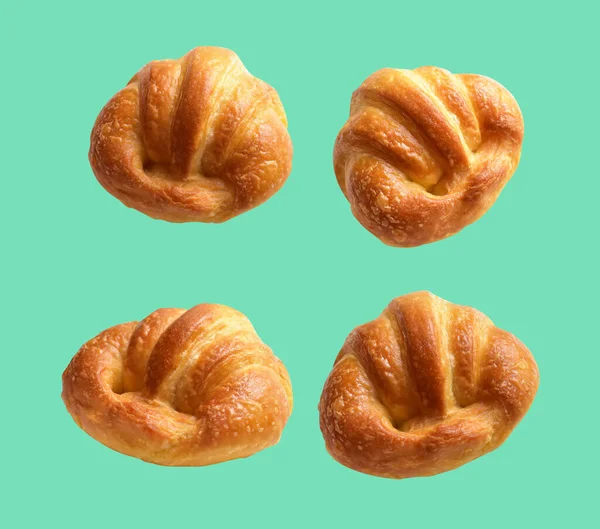 Cheese Croissant Isolated Green Background Clipping Path Shadow Homemade Dessert — Stock Photo, Image