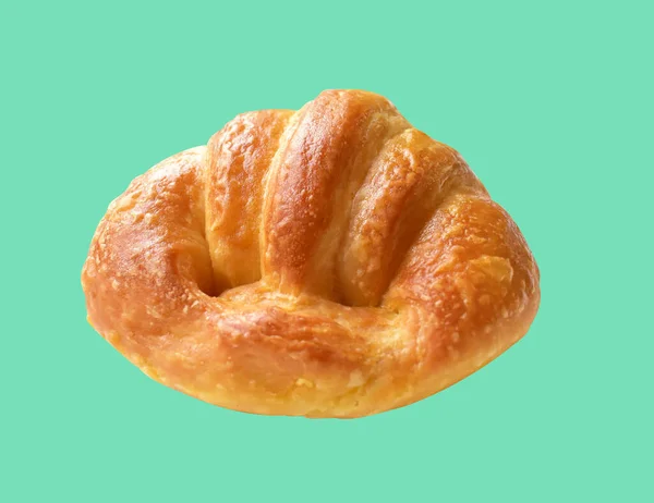 Kaas Croissant Geïsoleerd Groene Achtergrond Met Clipping Pad Geen Schaduw — Stockfoto