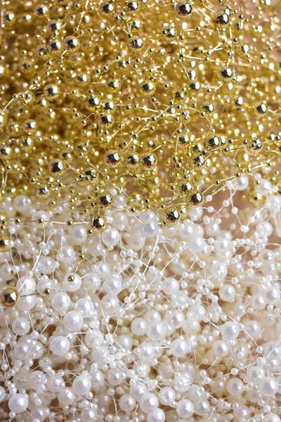 Funkeln Glitzern Goldene Perlenkette Schmuck Handgemachter Hintergrund — Stockfoto