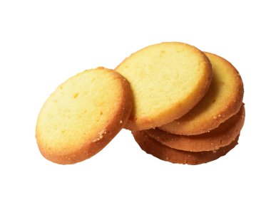İzole bisküviler, tatlı krakerler, kırpma yolu olan kurabiyeler, beyaz arka planda gölge yok.