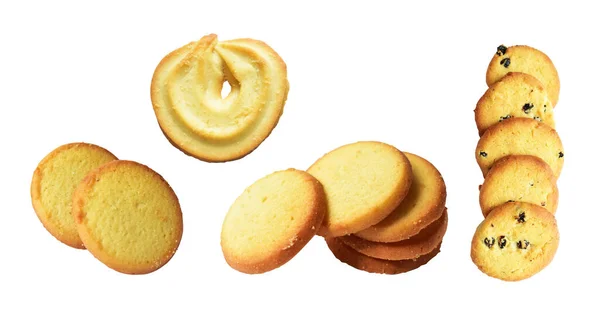 Herbatniki Izolowane Krakersy Słodkiego Masła Ciasteczka Ścieżką Wycinania Bez Cienia — Zdjęcie stockowe