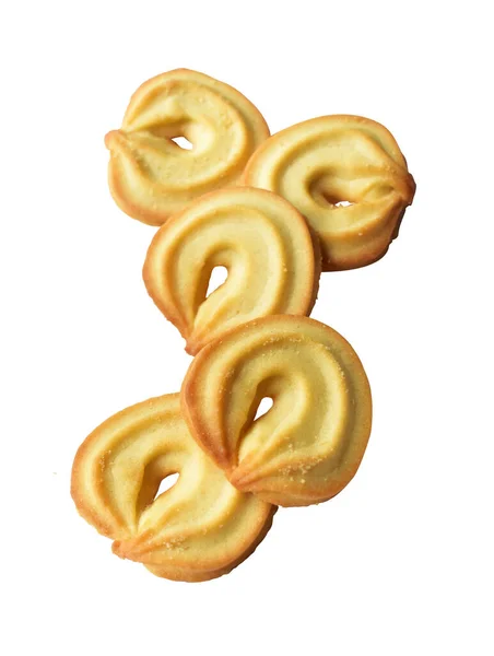 Kekse Isoliert Süße Buttercracker Kekse Mit Schneideweg Kein Schatten Weißen — Stockfoto
