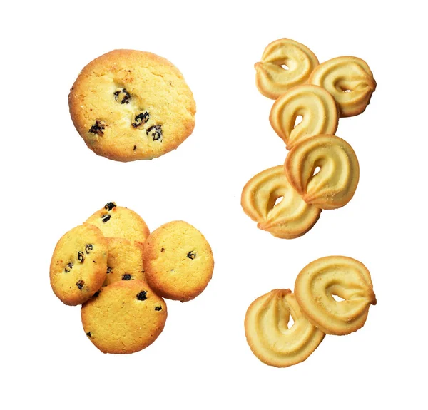 Kekse Isoliert Süße Buttercracker Kekse Mit Schneideweg Kein Schatten Weißen — Stockfoto