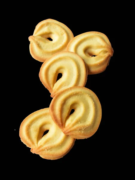 Печенье Изолированные Сладкое Масло Крекеры Печенье Обрезкой Пути Тени Черном — стоковое фото