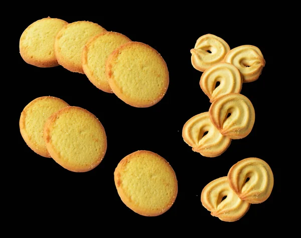 Biscuits Isolated Sweet Butter Crackers Cookies Clipping Path Shadow Black — Stock Photo, Image